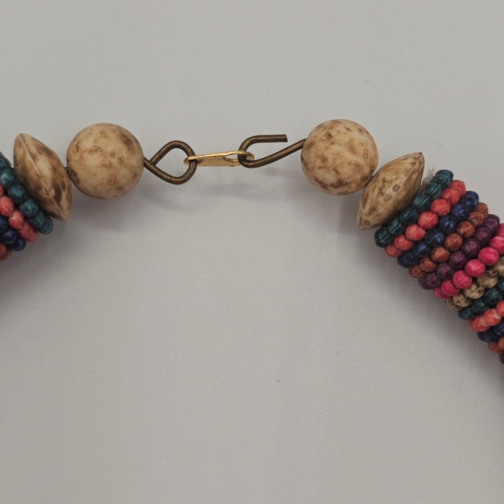 Beaded Statement Necklace Multicolor Boho Tribal Chunky Earthy - Picture 6 of 12
